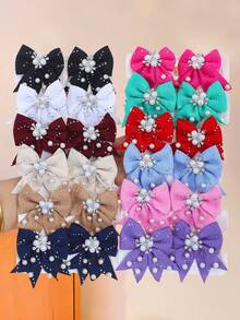 20/10pcs/Set Pearl Rhinestone Bow Hair Clips, Pearl Decorated Bow Hair Clips, Rhinestone Embellished, With Small Flower Inlay, Exquisite Sweet Hair Accessories, Multi-Color Matching - Suitable For Children And Girls, Suitable For Children's Daily, School, Vacation, Commute, Spring Outings, Photography, Etc. - Multicolor - View 5