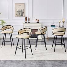 Set Of 2 Beige Velvet Bar Stools With Black Iron Legs - Ideal For Kitchen Island Or Bar - 黑色 - 查看 6