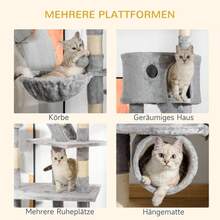 Katzenkratzbaum 240-260 cm Deckenhoch Kratzbaum groß Kletterbaum Katze Kratzbaum für große Katzen mit Sisalseil Hellgrau On-Site - Hellgrau + Plüsch - Übersicht 5