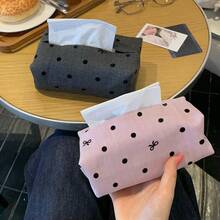 Polka Dot Bow Tissue Box (1pc) - A Multifunctional Foldable Tissue Box Designed To Make Desktop Organization Easy. It Is A Practical Home Accessory And An Ideal Gift For Friends And Family On Christmas And Other Holidays. - Multicolor - View 2