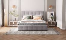 Bed Frame Grey Upholstered Fabric - 203x140x106cm - 灰色 - 查看 3
