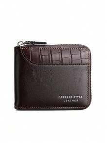 1pc New Men's Crocodile Pattern Multi-Function Zipper Fashion Casual Short Wallet Card Holder, Versatile For Youth Students Travel - Mocha Brown - View 3