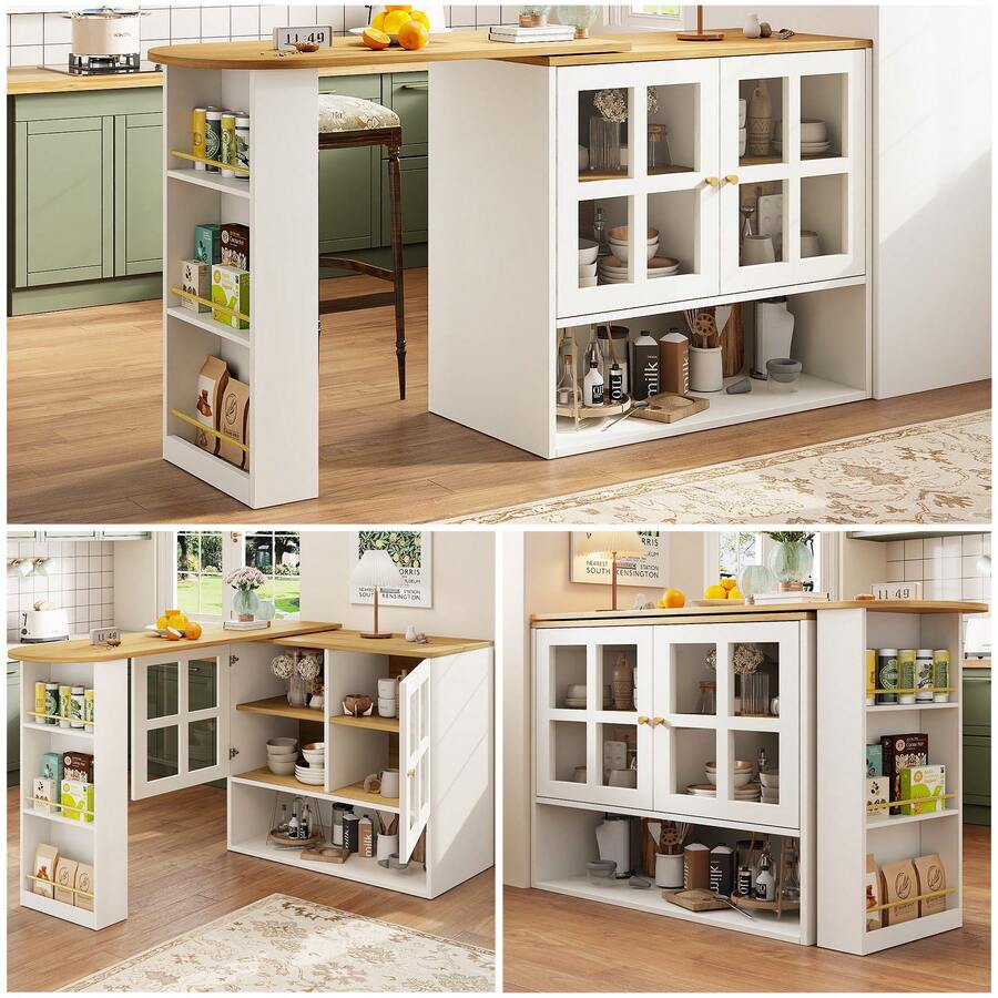 360° Rotating Sideboard, Modern, Multifunctional For Living Room/Dining Room - 白色 - 查看 1