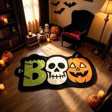 1pc Boo Skull Pumpkin Letter Shaped Rug, Dark Style, Halloween, Doormat, Small Rug, Welcome Mat, Outdoor Doormat, Kitchen Rug, Front Door Mat, Garden Rug - Multicolor - View 5