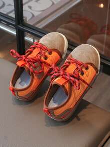 Vintage Colorblock Kids' Training Shoes, Easy On/Off Hook And Loop Closure, Perfect For Daily Outings And Outfits - Orange - View 1