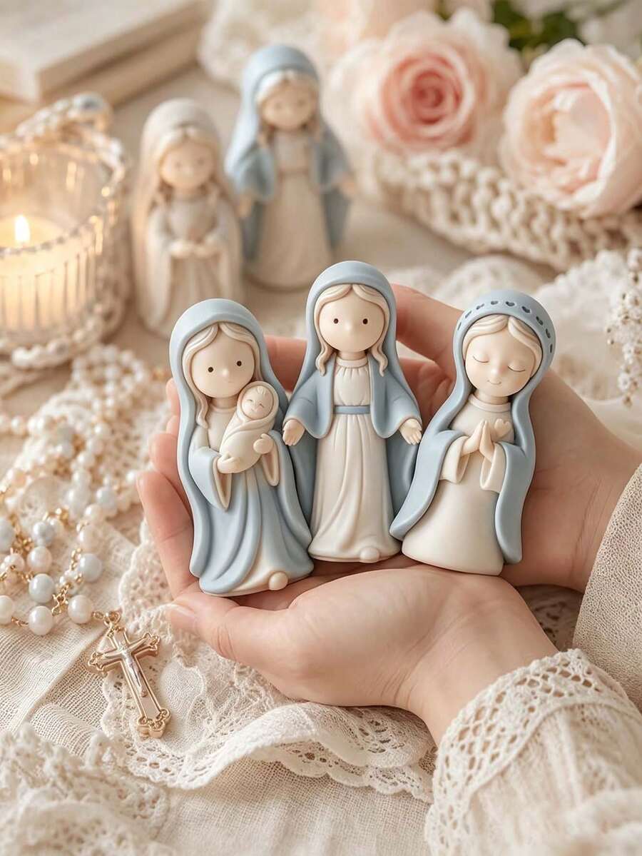 祈禱女孩與母子矽膠模具,適用於蠟燭、樹脂、黏土、水泥手工藝品-宗教人物雕塑非矩形祈禱模具,DIY裝飾石膏雕像,手工禮品,居家裝飾與祝福 - 祈禱少女 - 查看 1