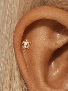 EleRunis 1pc 925 Sterling Silver Exquisite Ocean Animal Flat Back Labret Stud, Shell Cartilage/Ear Lobe/Helix Piercing Jewelry, Punk Style Delicate Jewelry, Suitable For Daily Wear And Party - Gold - View 20