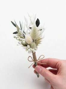 1/2/4/6/12pcs Artificial Mini Flower Bouquets, Suitable For Home Table Centerpiece Decoration, Party Cake Decoration, Groom And Groomsmen Artificial Boutonniere, Bohemian Style Men's Vintage Wedding Party Ball Decoration, Gift For Bridal Shower - White-green 1 - View 1