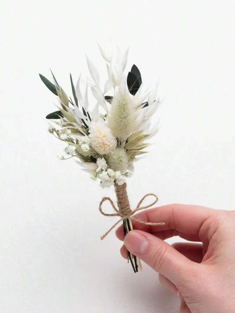 1/2/4/6/12pcs Artificial Mini Flower Bouquets, Suitable For Home Table Centerpiece Decoration, Party Cake Decoration, Groom And Groomsmen Artificial Boutonniere, Bohemian Style Men's Vintage Wedding Party Ball Decoration, Gift For Bridal Shower - White-green 1 - View 1