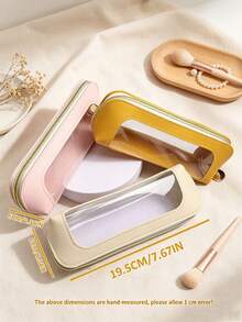 Transparent Window PU Makeup Brush Storage Bag, Triangular Stable Mini Portable Cosmetic Pouch For Travel Daily Vanity Makeup Brushes Organizer - Multicolor - View 3