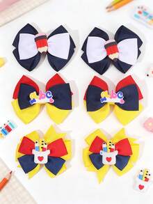 6/2pcs Back To School Pencil Hair Bows,Yellow Blue Heart Letter Bow Hair Clips,Pinwheel Alligator Clip,Cute Hair Accessories For Girls Gift,Daily - Multicolor - View 2