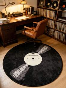1pc Black Vinyl Record Shaped Faux Cashmere 300g/M² Thick Rug, Plush Carpet, Autumn/Winter Decorative Rug, Bedroom Decor, Small Area Rug, Home Decor, Living Room Rug, Living Room Small Rug, Bedroom Carpet - Multicolor - View 2