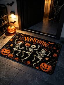 1pc Halloween Theme 3 Skeleton Pattern Doormat, Bath Mat, Bathroom Rug, Entry Mat, Small Rug, Carpet, Floor Mat, Washable - Multicolor - View 3