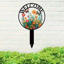 2D Flat Print, 1pc Colorful Butterfly & Floral Welcome Sign, Artistic Decorative Floor Hanging Ornament, Suitable For Christmas Garden And Outdoor Decor, Butterfly Decoration, Artistic Garden Decor - A - View 7