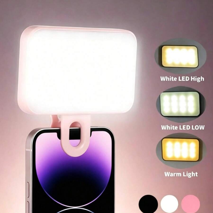 1pc Makeup Light, LED Selfie Light, Portable LED Light, Ring Light, Clip-On Light, With 3 Lighting Modes, Suitable For Selfie And Mirror Lighting, Compatible With Smartphones And Computers, Suitable For Makeup, Video Conferencing, Live Streaming, Video Calls And Room Decoration - A - View 1