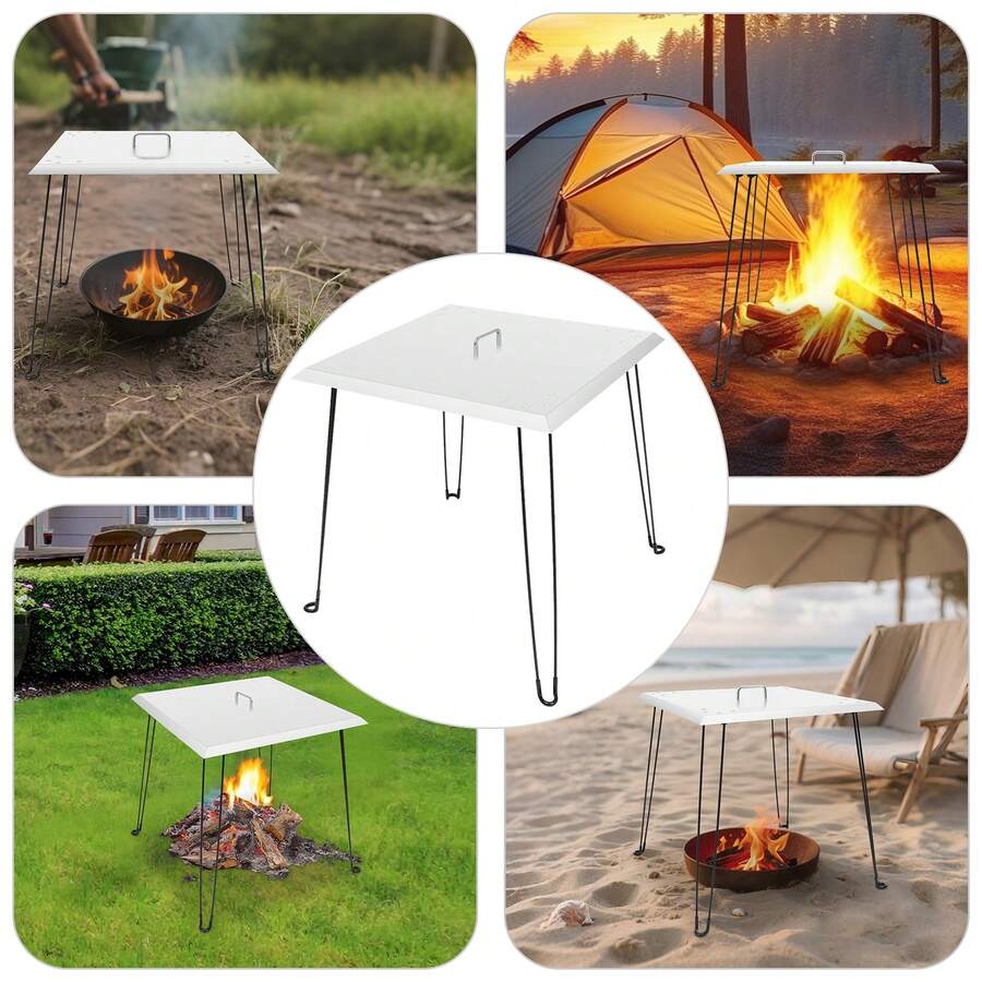 Stainless-Steel Outdoors Fire Pit Heat Deflector, Pushes Heat Down And Out, Foldable Fire Pit Heat Deflector With Carrying Handle - Silver - View 1