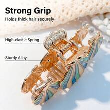 Gradient Enamel Shell Claw Clip, Gold-Rimmed Scallop Shaped Hair Claw, Ocean Style Back-Of-Head Hair Claw, Sturdy Updo, Beach Vacation Photo Daily Fresh Hair Accessory - Gradient Hair Clip - View 3