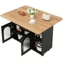 Modern Kitchen Island With Storage And Serving Cart - Black and Natural - View 9