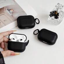 Ins 極簡純色皮革紋理保護殼，適用於 4th Gen/Pro 3rd Gen/Pro 2nd Gen Apple 藍牙耳機 - 黑色 - 查看 4