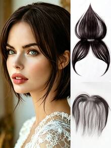 10 Inch Invisible Seamless Hair Topper With Wavy Curls, 12*5cm Handmade Heart-Shaped Net, Bangs On Top, For Adding Volume And Covering Hair Thinning. Long Curly Wig, Natural Invisible Coverage For Gray Hair, With Hair Band And Hair Accessories - Multicolor - View 13