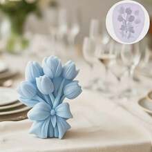 3D鬱金香花束模型香氛蠟燭矽膠模具，適用於DIY鬱金香花束香氛石膏擴香石、樹脂手工藝、家居裝飾與手工禮品製作，可重複使用、耐熱、易脫模，可用於家居裝飾與汽車香氛飾品製作模具 - A-白色 - 查看 3