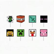Minecraft 像素戰鬥遊戲主題派對裝飾套裝，包含生日橫幅、氣球、蛋糕裝飾插牌，適合聖誕節 - 彩色 - 查看 5