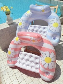 2pcs Inflatable Pool Float Chair Set - Daisy Print Pool Float, U-Shaped Lounger With Cup Holder And Headrest, Adult Summer Pool Float, Pool Party Supplies - Multicolor - View 3
