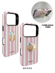 GIIPPA 1 pezzo Custodia per telefono con sfondo a righe dipinto a mano rosa chiaro e motivo a cocco, compatibile con Phone 17 Pro Max, Phone 16 Pro Max, 15 Pro Max, 14 Pro Max, custodia per telefono di alta moda coreana divertente, compatibile con 11/12/13/14/15/16 Pro Max Plus, design elegante adatto per uomini e donne, regalo perfetto per la fidanzata per Natale, San Valentino, Pasqua, stagione dei matrimoni e compleanno! - Blu e Bianco - Visualizzare 6