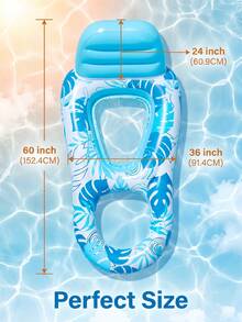 1pc Luxury Inflatable Floating Water Bed, Portable Pool Lounge Chair Float With Backrest, Mesh Cover And 2 Cup Holders, Suitable For Summer Pool, Lake, Beach And Other Outdoor Leisure Relaxation - Multicolor - View 7