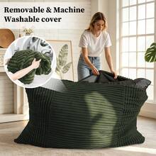 3-In-1 Convertible Bean Bag Chair,  Memory Foam Filling Lounger With Soft Ribbed Fabric, Removable & Machine Washable Cover, Multi-Functional Chair/Mattress For Reading, Gaming On-Site - DARK GREY + Corduroy - View 6