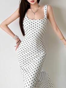 Top Dazzle Damen Ärmelloses Polka Dot Langes Cami Kleid, Elegante Träger und Rückenfreies Design für einen sexy Party Look - Weiss - Übersicht 3