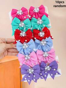 20/10pcs/Set Pearl Rhinestone Bow Hair Clips, Pearl Decorated Bow Hair Clips, Rhinestone Embellished, With Small Flower Inlay, Exquisite Sweet Hair Accessories, Multi-Color Matching - Suitable For Children And Girls, Suitable For Children's Daily, School, Vacation, Commute, Spring Outings, Photography, Etc. - Multicolor - View 13