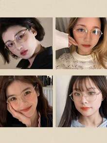 1 Pair Women's Round Frame Glasses, Relieve Eye Fatigue, Suitable For Office Workers, Students, Can Be Matched With Various Fashion Outfits, Can Be Worn When Using Computer, Watching TV, Playing Games, Using Phone - Gold - View 1