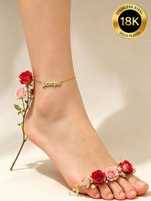 MONALLY 18K Gold Plated Bohemian Vacation Style Minimalist 12 Zodiac Signs Anklet Women's Stainless Steel Unique Design Foot Jewelry Beach Versatile Accessory Gift - Anklet - View 17
