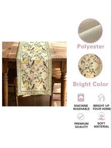 1pc Lemon Bird & Leaf Table Runner - Yellow Green Floral Farmhouse Decor, Lemon Bird Print Suitable For Dining Table, Party, Table Setting, Rectangular Runner - Olive Green - View 8