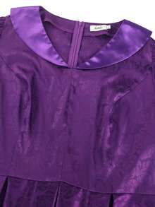 Plus Size Elegant Purple Textured Jacquard A Line Maxi Dress Lapel V Neck Long Lantern Sleeve Formal Church Prom Party Fall Outfits For Women - Purple - View 6