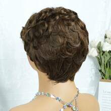 AMECIRE Brown Wig Pixie Cut Wig Human Hair Wig Curly Wig With Bangs Fashionable Styling Mechanical Manufacturing Suitable For Everyday Wear And Holidays - S4 - View 6
