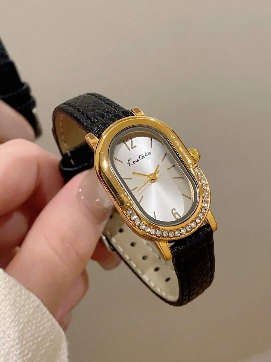 1件女款橢圓羅馬數字休閒優雅石英手錶，適合日常佩戴 - 黑色 - 查看 1