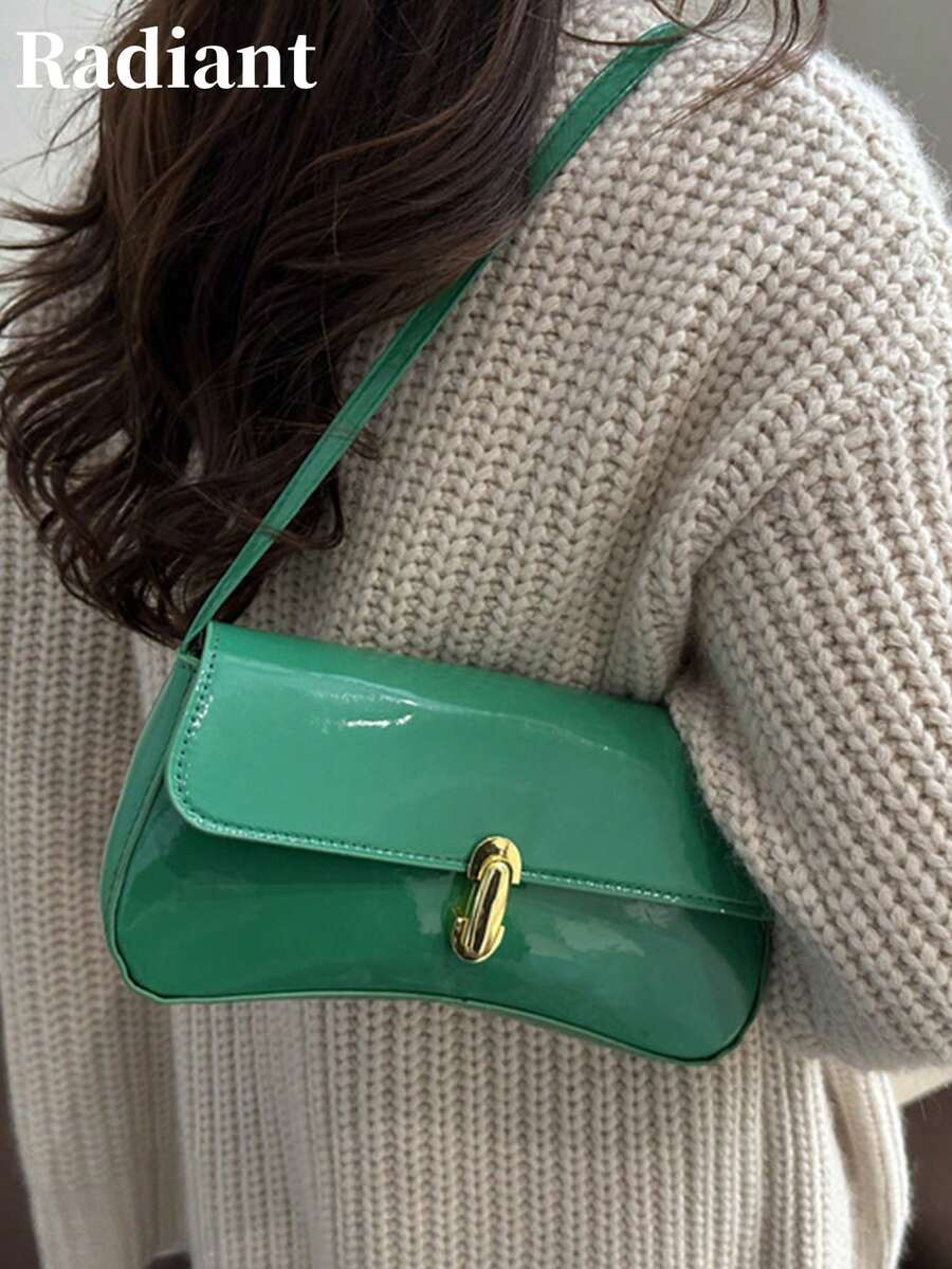 Bolso de mano y de hombro para mujer, unicolor, hebilla dorada, estilo vintage clásico, adecuado para uso diario, fiestas y trabajo