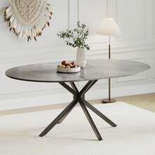 Extendable Dining Table, Oval Kitchen Table 120-160 Cm For 4-6 Seater, Marble Effect Dining Table With Metal Legs And Hidden Table Leaf, Suitable For Kitchen, Dining Room Or Living Room - Cement Dust - View 2