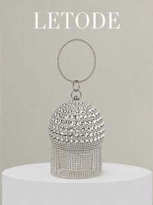 Mini Rhinestone Tassel Handheld Evening Bag - Silver - View 1
