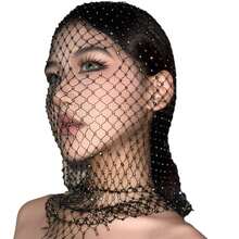 European And American Style Hot Girl Rhinestone Face Mask Elastic Black Mesh Head Cover Headscarf Sparkling Rhinestone Music Festival Fishnet Veil Atmosphere - Multicolor - View 7