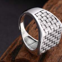 1pc Exquisite Square Woven Pattern Open Ring, Vintage Versatile High-End Jewelry For Men And Women - H752 - View 3
