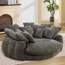 Oversized Bean Bag Sofa, Fluffy Lazy Chaise Lounge, Comfy Chenille Upholstered Barrel Sleeper Bed, Modern Deep Seat Cloud Couch For Living Room - Dark Grey - View 2