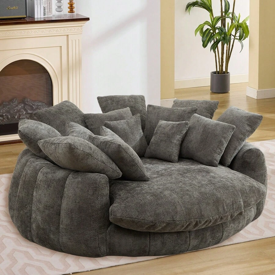 Oversized Bean Bag Sofa, Fluffy Lazy Chaise Lounge, Comfy Chenille Upholstered Barrel Sleeper Bed, Modern Deep Seat Cloud Couch For Living Room