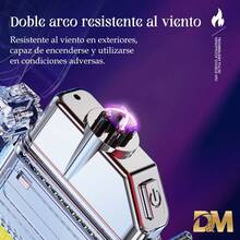 D&M Encendedor eléctrico Encendedor de pulso electrónico de doble arco,Resistente al viento y al agua, recargable por USB, sin llama, con función de linterna LED, ideal para la cocina, el jardín, acampadas al aire libre, etc. Llavero mini y portátil, ideal para Halloween, Navidad y cumpleaños. - Ver 4