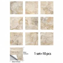 1 Pack (10pcs) Marble Pattern 2D Flat Wall Stickers, PVC Self-Adhesive Removable Tile Stickers, Suitable For Home, Kitchen, Room, Wall, Floor Decor - 10Pcs - View 10
