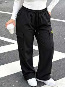 Plus Size Women's Multi-Pocket Cargo Pants, Spring/Autumn New Loose Casual Straight Leg Sweatpants, Suitable For Home And Sports - Black - View 8