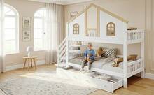 Kids Bed Frame - Bed Frame 90x200cm - Natural and White - View 9