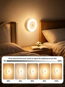 1/3pcs Touch Control Night Light LED Bedside Lamp, 3-Color Adjustable, Wireless Cabinet Light, Dimmable, Rechargeable, Magnetic Portable, Suitable For Hallway, Bedroom, Bathroom, Living Room, Dorm, Wardrobe, Bedside - White - View 9